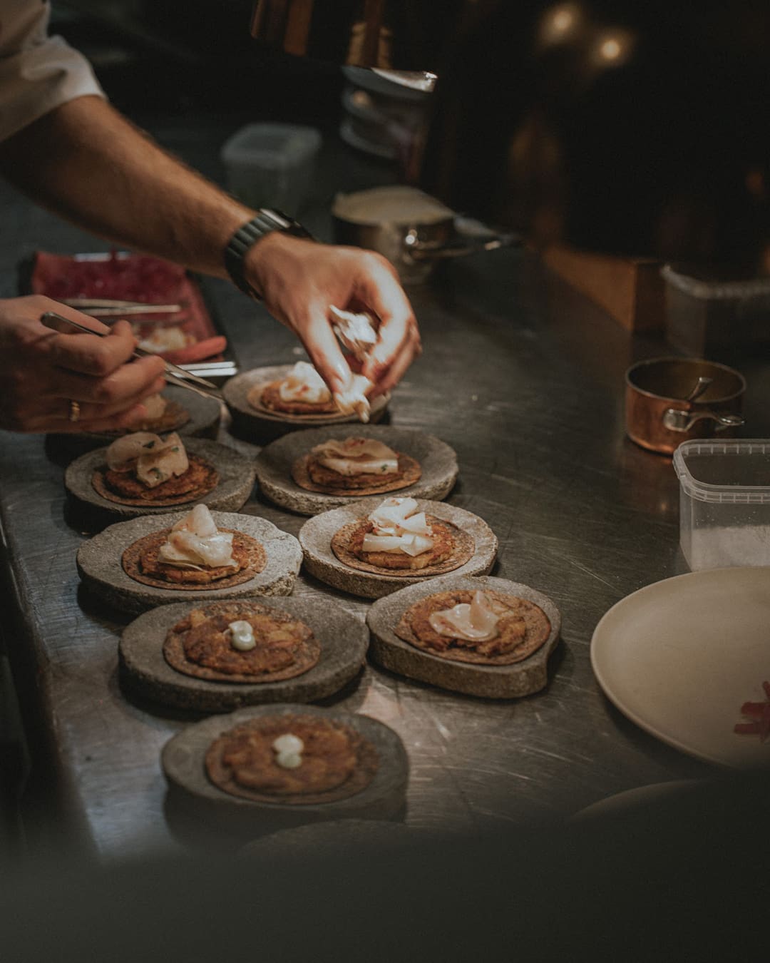 Food plating at Ninteen18 restaurant in Vilnius, Lithuania