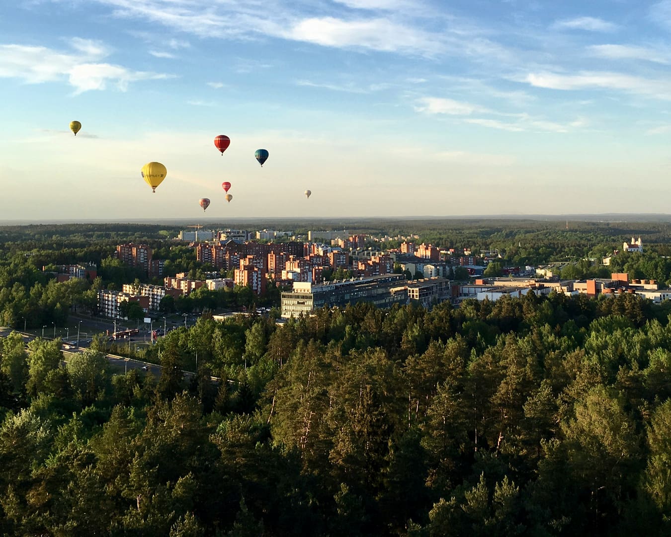 Hot air balloons pictured above Vilnius, Lithuania 