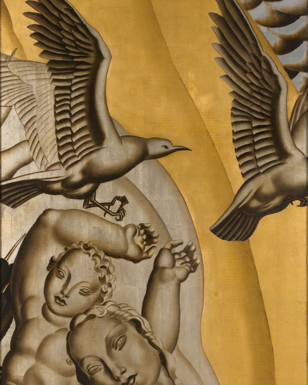 Jean Dupas and Jacques-Charles Champigneulle. Panel from the Normandie Ocean Liner, ca. 1934. Glass, paint, silver and gold leaf on canvas. Brooklyn Museum, Gift of Marilynn and Ivan C Karp, 85.270