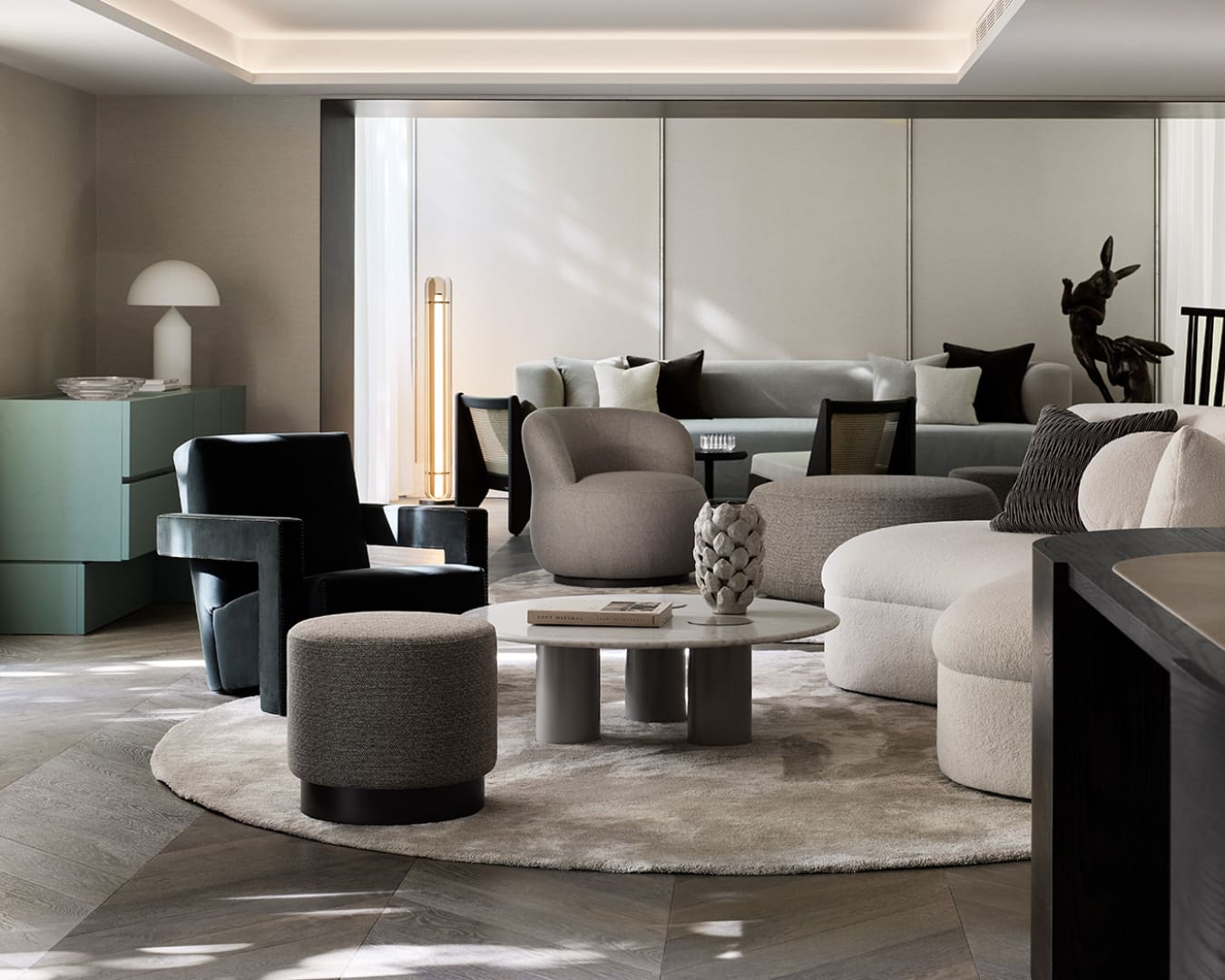 The minimalist lounge area at The Lyall hotel in South Yarra, Melbourne