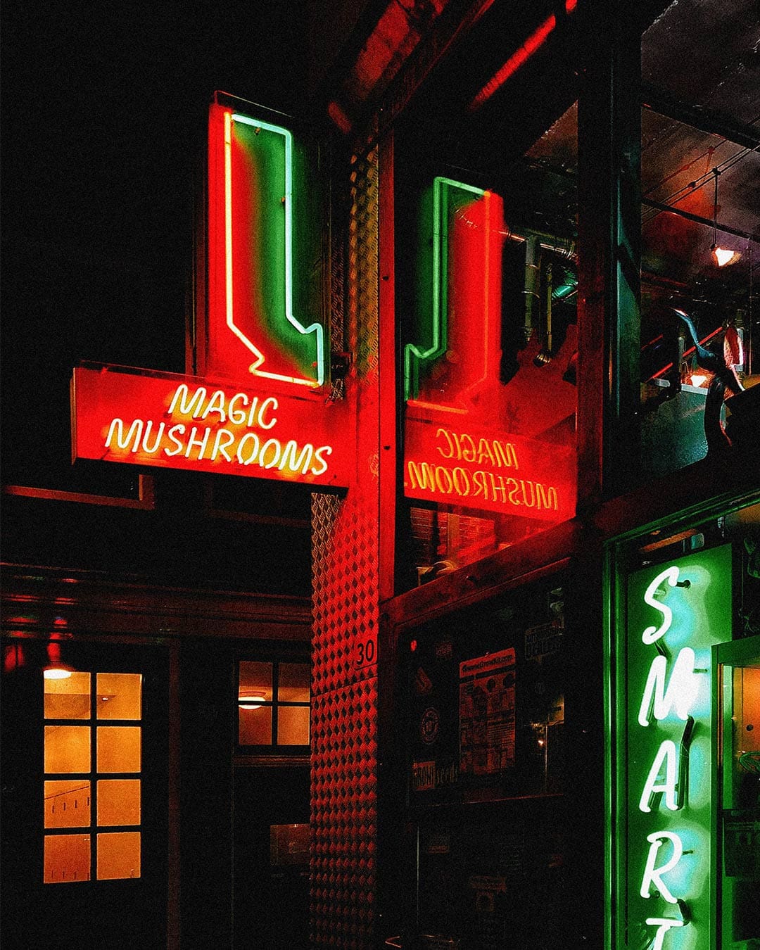 Neon signage advertising magic mushrooms in Amsterdam