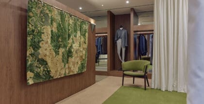 Wall hanging and luxury furnishings at Christian Kimber, a clothes store in Melbourne