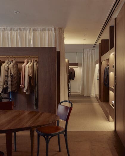 Modern wooden furniture and thoughtful interior design of Christian Kimber, a fashion store in Melbourne