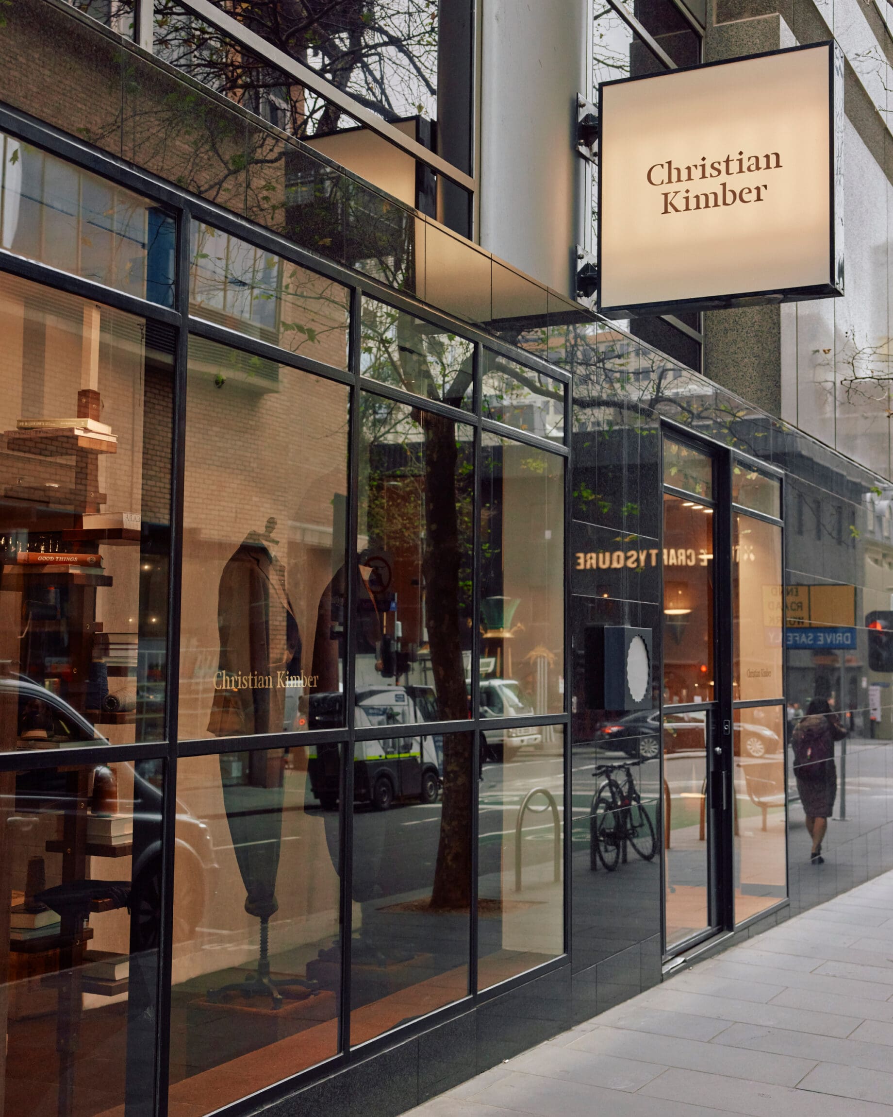 Large window exterior of Christian Kimber store in Melbourne, Australia.