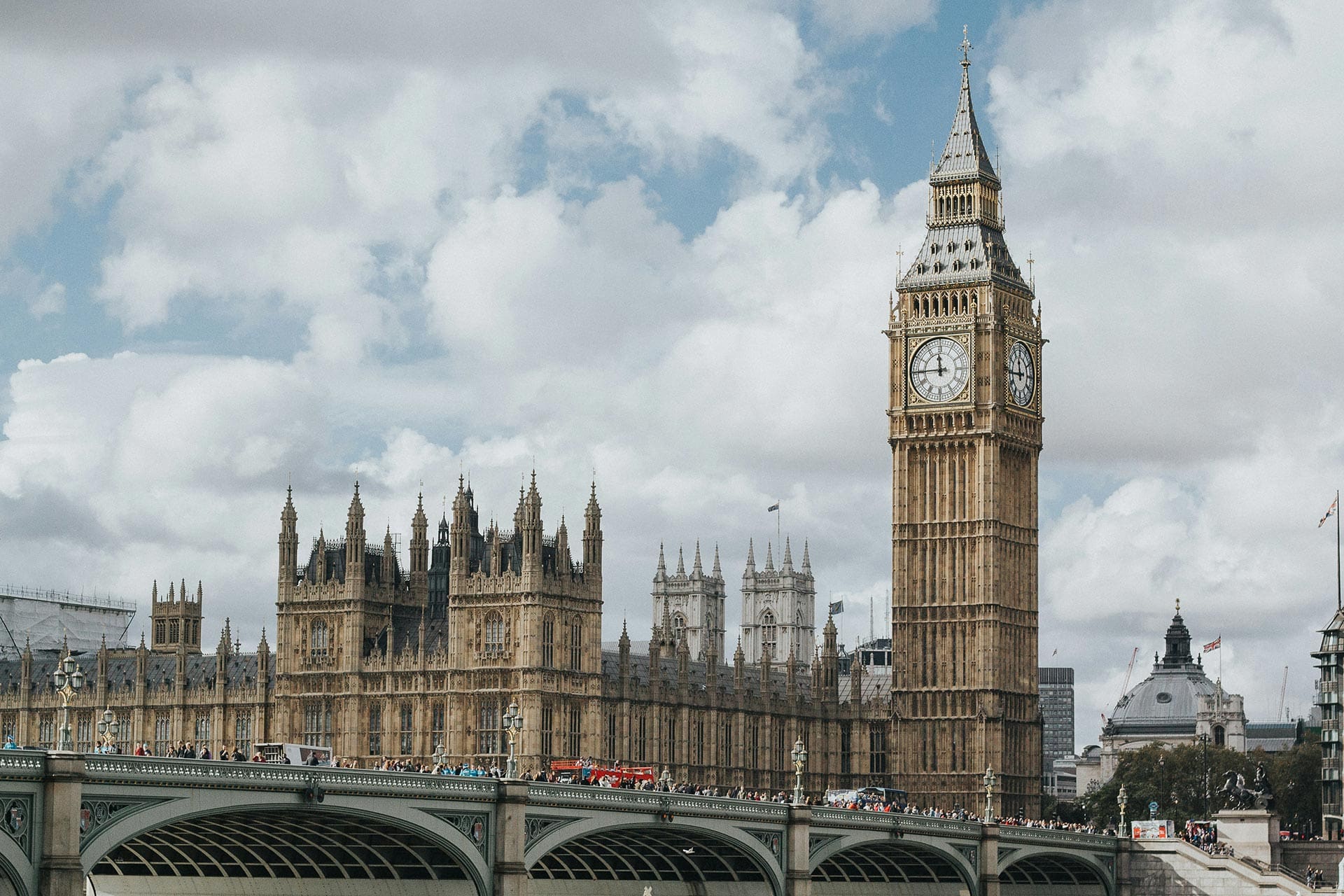 Westminster Bridge and the Houses of Parliament.