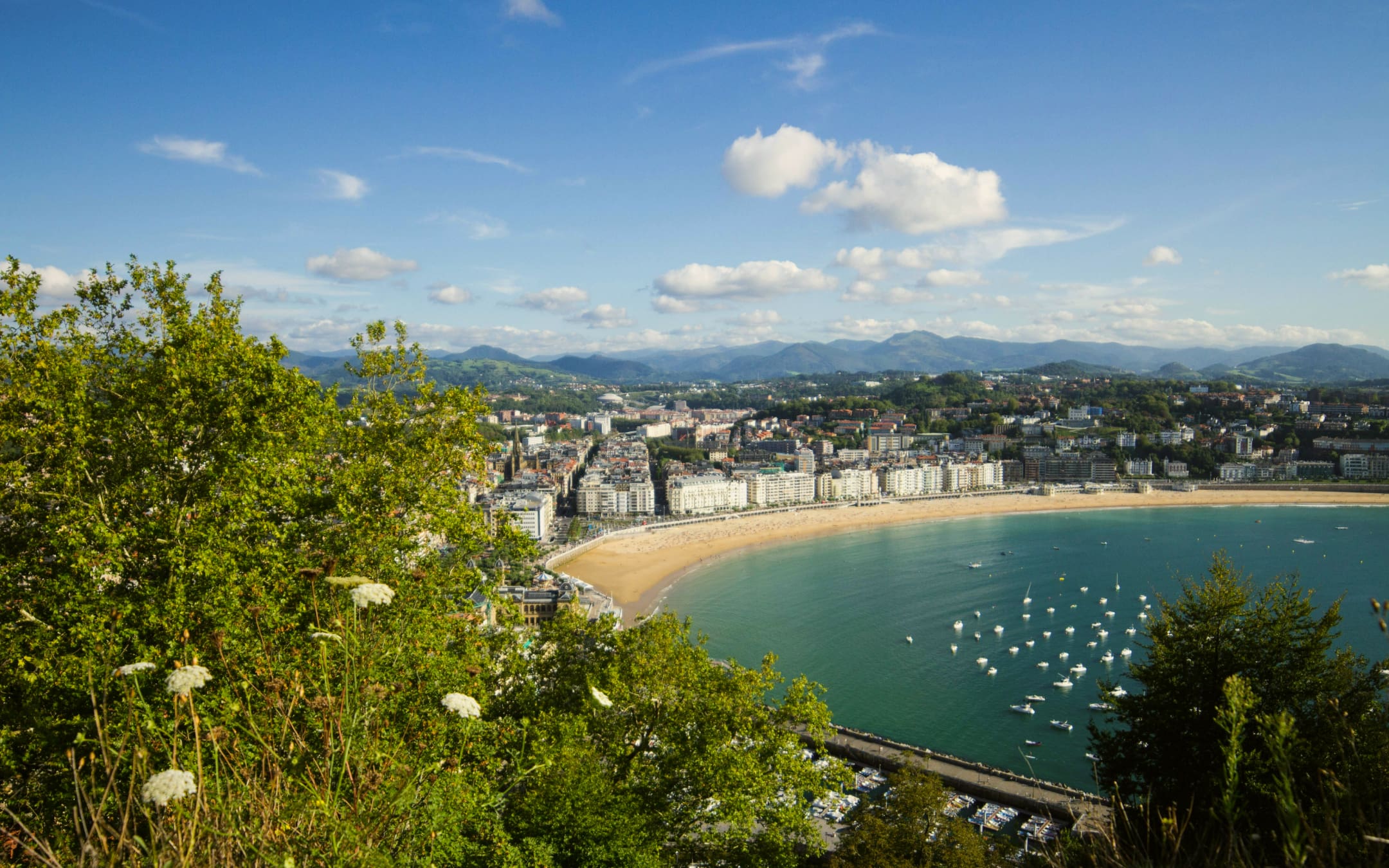 Aerial shot of a beach in San Sebastián in Spain