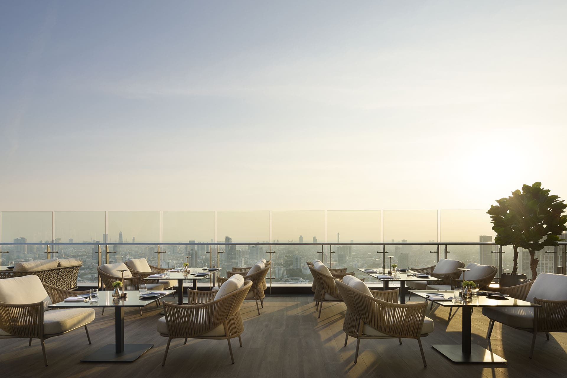 Level 50 Rooftop Restaurant with view of Bangkok skyline