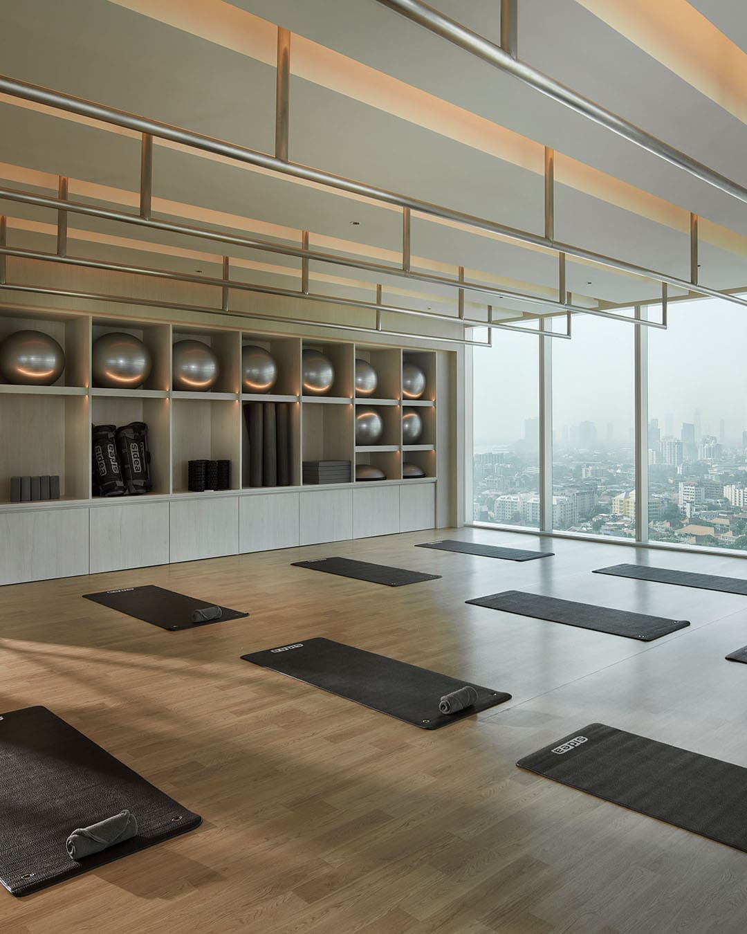 Spacious yoga studio at the Gravity Fit Club