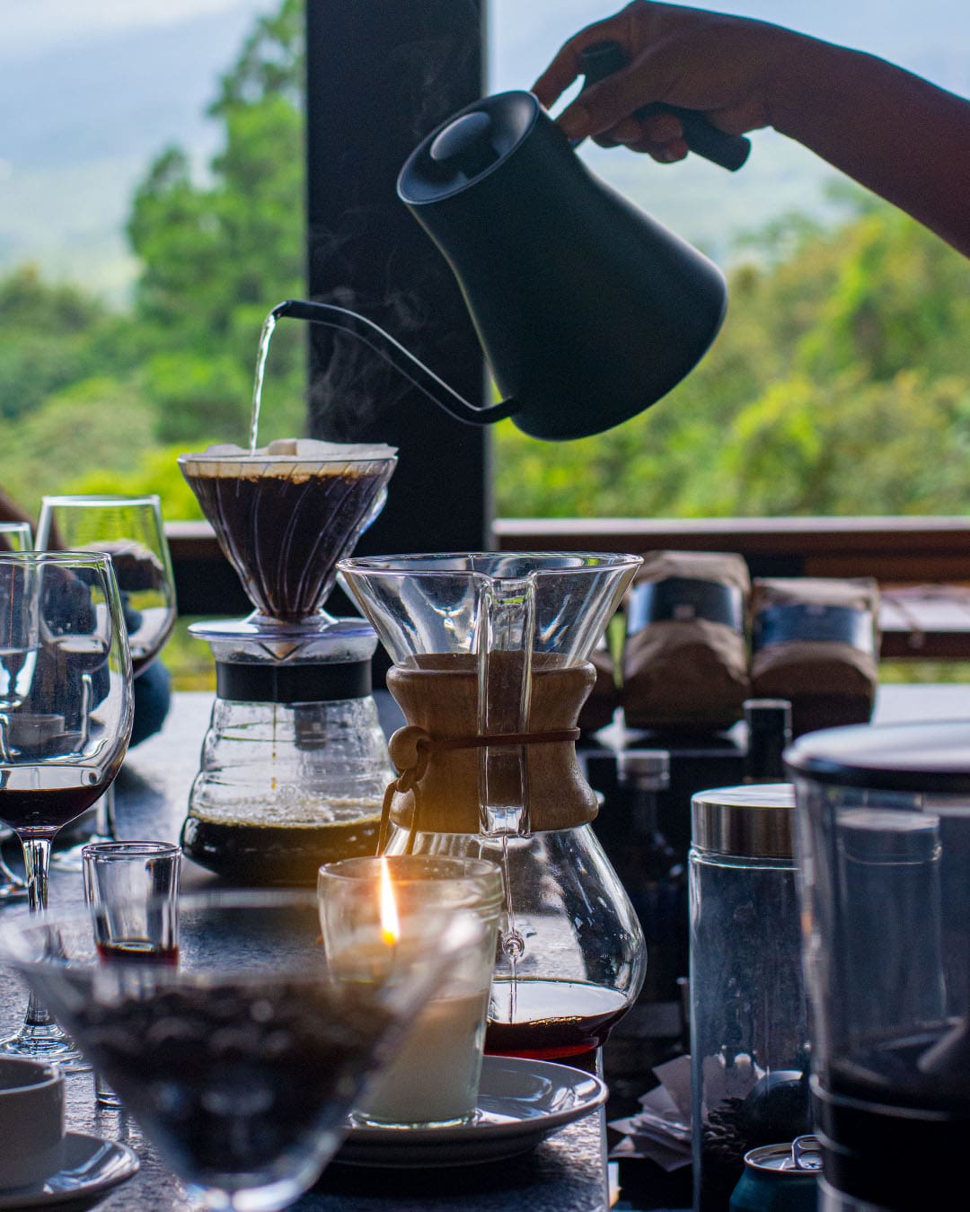 Coffee pouring at Finca San Cayetano in Guatemala