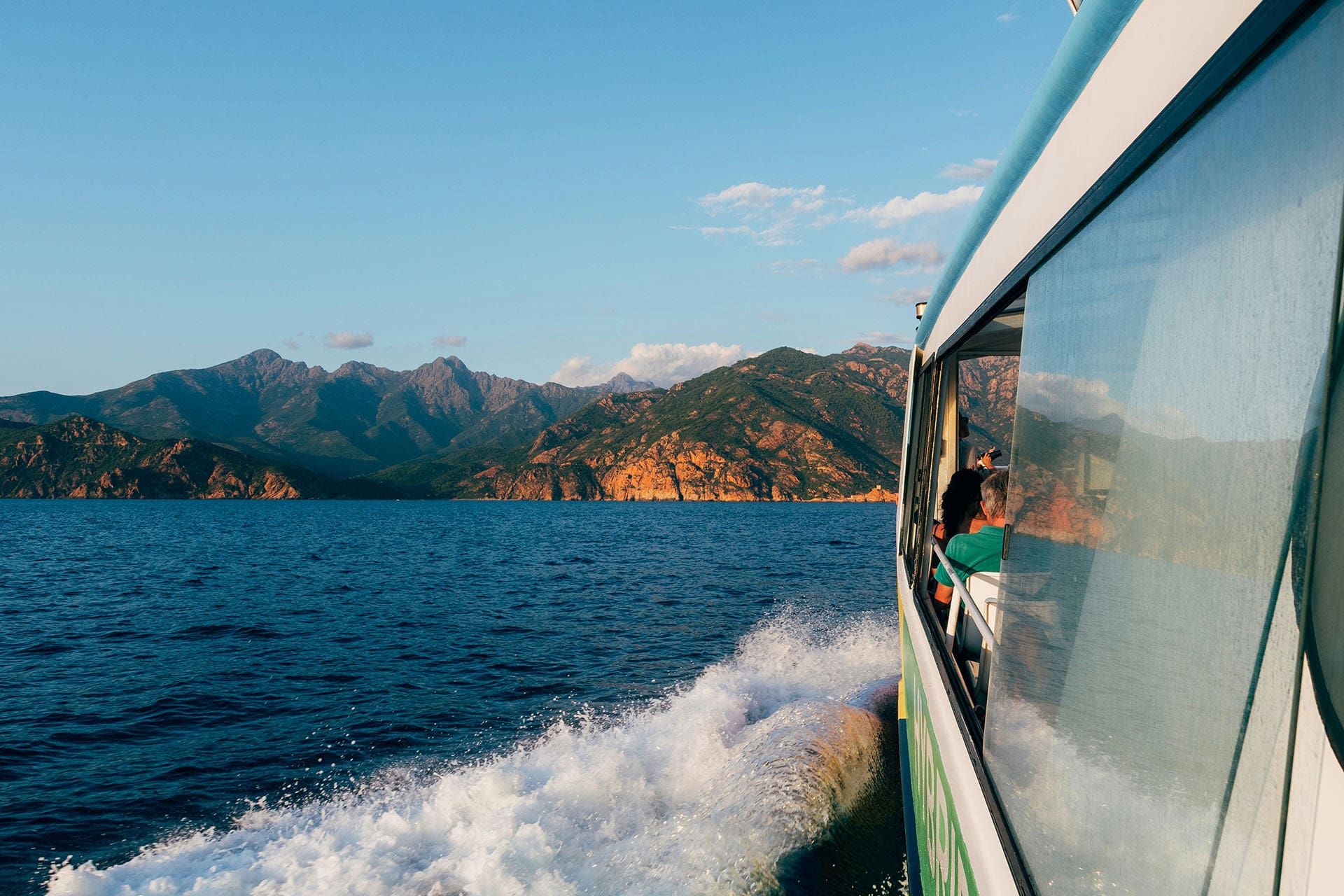 Scenic views of Corsica taken from a ferry. Waves part.