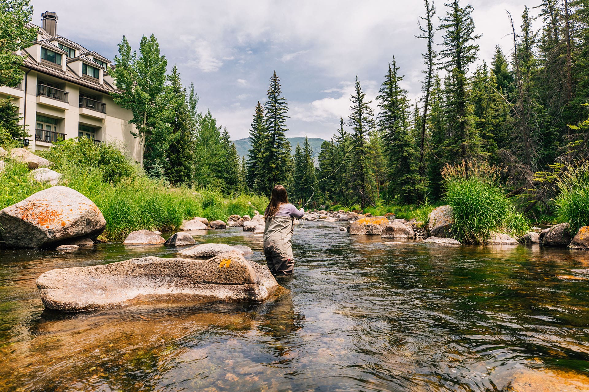 Fly fishing on Gore Creek at Grand Vail Colorado, Vail, Colorado