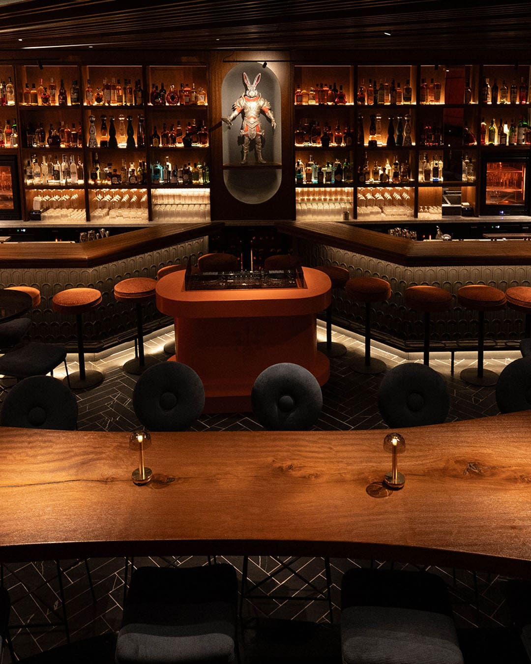 The dimly lit bar at Lucy Lu in Beirut