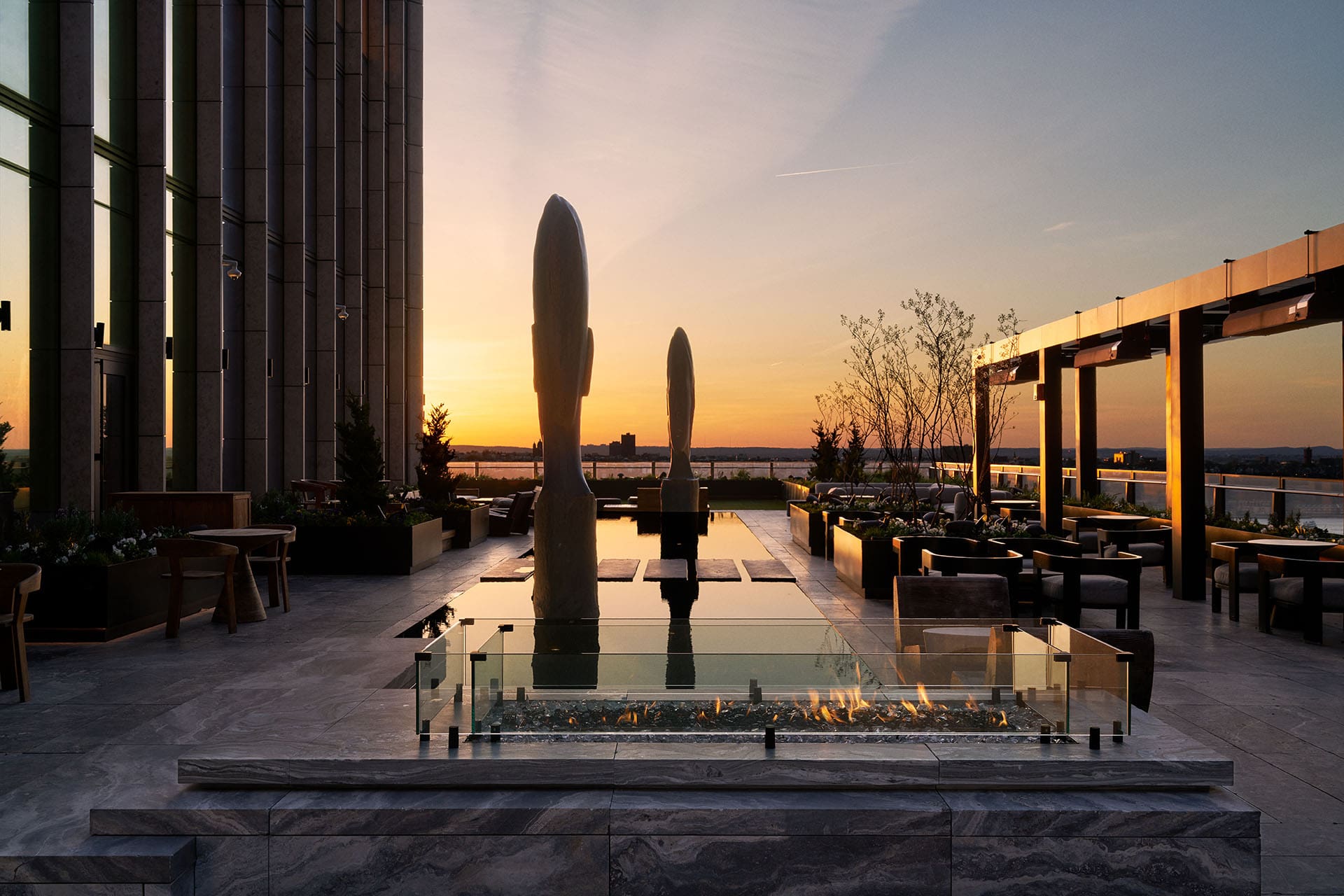 The terrace at sunset at Equinox hotel New York