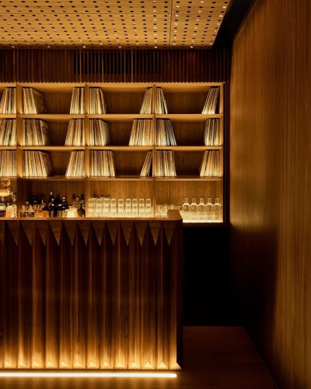 The walnut-clad music room at HER Melbourne