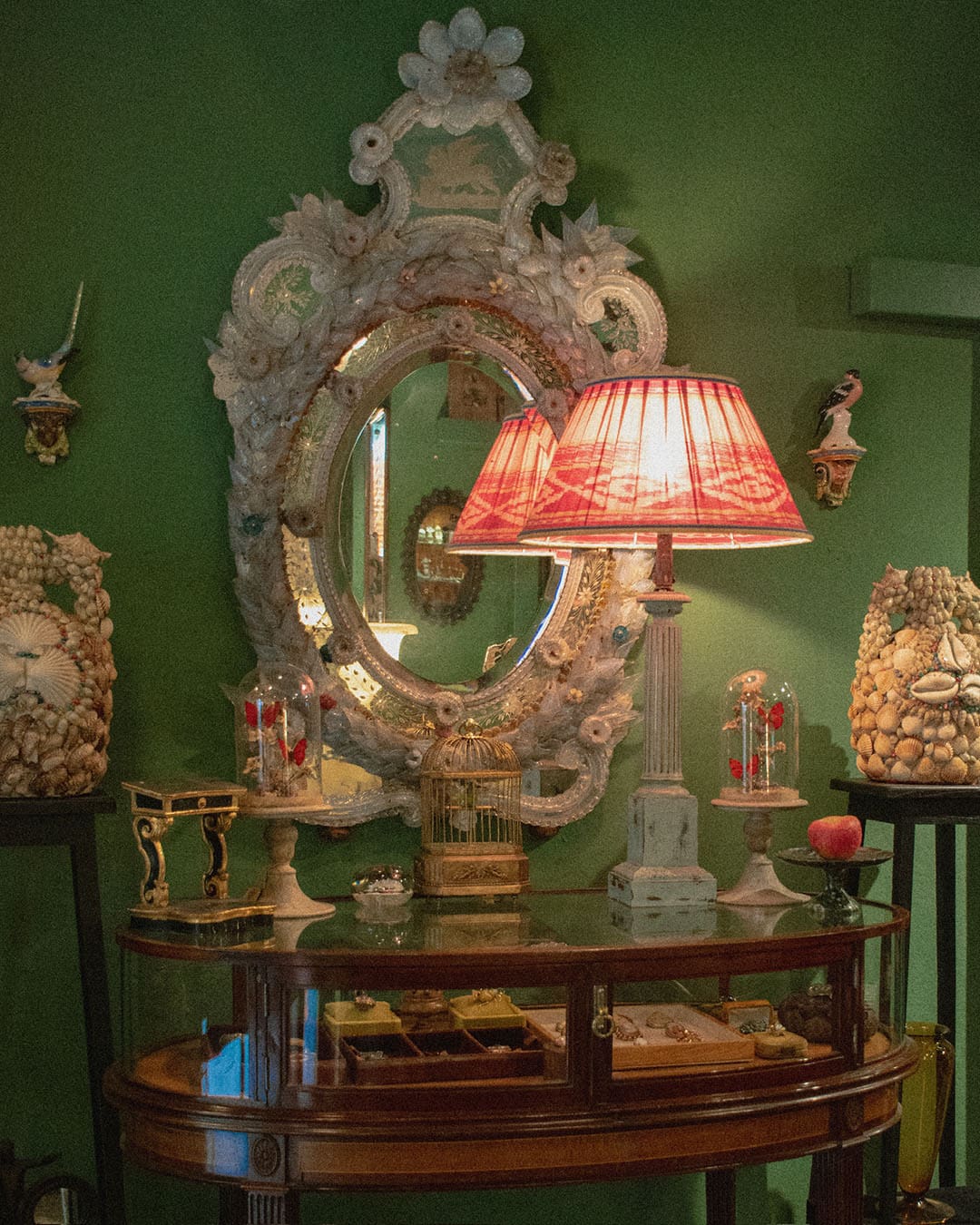 Jewellery and antique furniture on display
