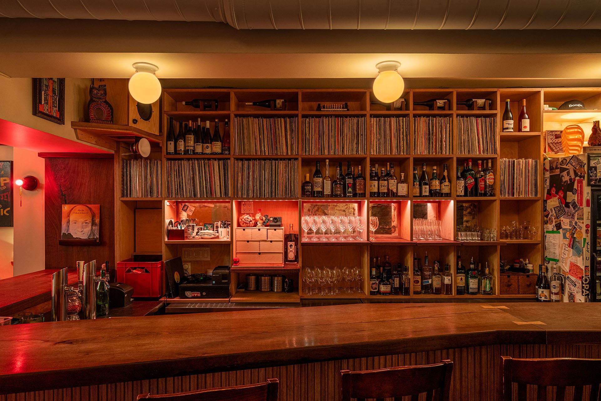 Music and vinyl is on show in the shelves at Little Jerry